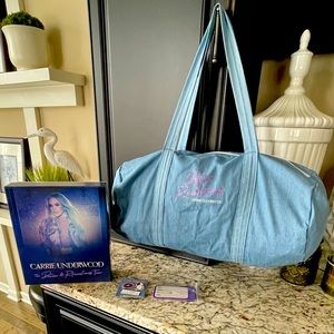 Carrie Underwood Denim and Diamonds Box, Duffel Bag, luggage tag, and 3 pins